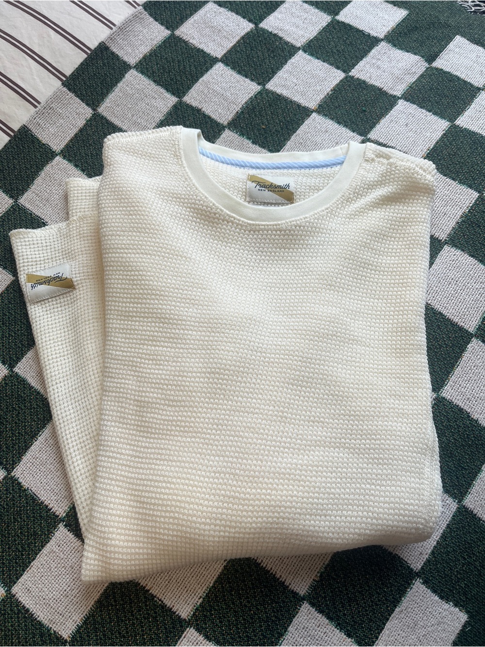 Tracksmith Cream Fells Waffle-Knit Crewneck Top